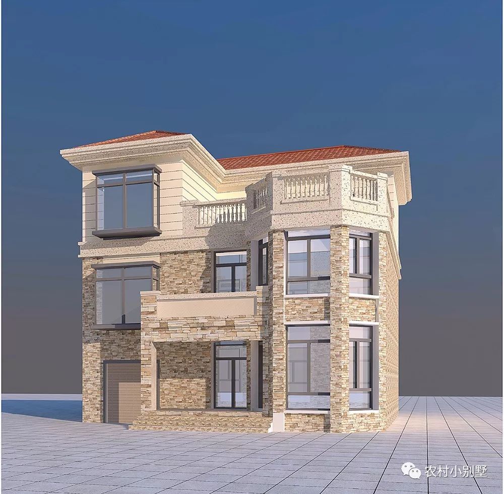 11x12米三層農(nóng)村小樓設(shè)計圖，造價25-30萬，帶露臺和車庫