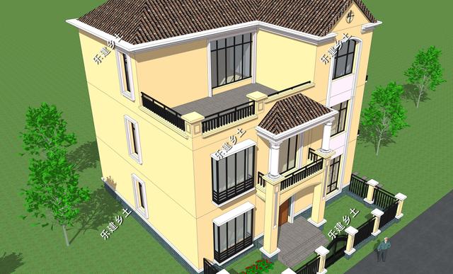 12X11米簡歐式別墅設(shè)計圖，整體方正簡約，大方得體，建在鄉(xiāng)村不顯張揚，簡約中又不乏精致。