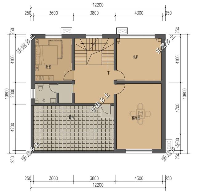 12X11米簡歐式別墅設(shè)計圖，整體方正簡約，大方得體，建在鄉(xiāng)村不顯張揚，簡約中又不乏精致。
