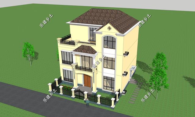 12X11米簡歐式別墅設(shè)計圖，整體方正簡約，大方得體，建在鄉(xiāng)村不顯張揚，簡約中又不乏精致。