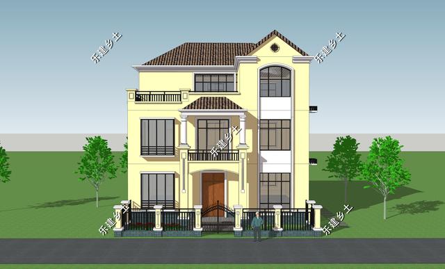 12X11米簡歐式別墅設(shè)計圖，整體方正簡約，大方得體，建在鄉(xiāng)村不顯張揚，簡約中又不乏精致。