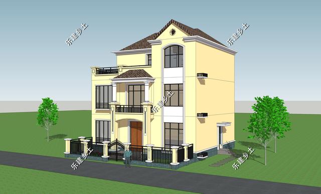 12X11米簡歐式別墅設(shè)計圖，整體方正簡約，大方得體，建在鄉(xiāng)村不顯張揚，簡約中又不乏精致。