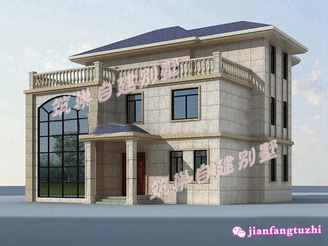 三層15x13米中空農(nóng)村自建框架結(jié)構(gòu)別墅設(shè)計(jì)圖，帶旋轉(zhuǎn)樓梯，簡(jiǎn)單實(shí)用。