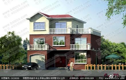 三層農(nóng)村別墅設(shè)計(jì)圖，占地135.54平方米，帶車庫(kù)。