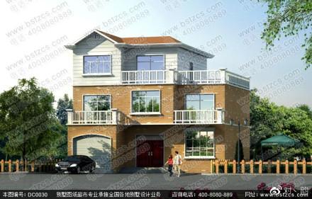 三層農(nóng)村別墅設(shè)計(jì)圖，占地135.54平方米，帶車庫(kù)。