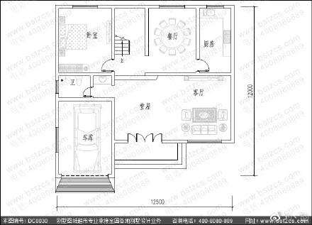 三層農(nóng)村別墅設(shè)計(jì)圖，占地135.54平方米，帶車庫(kù)。