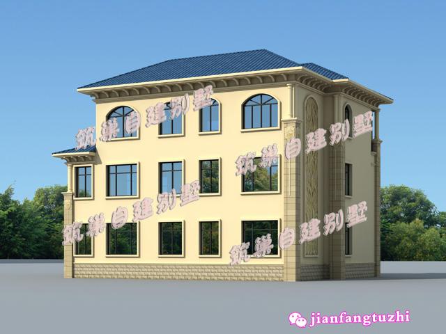 三層歐式別墅設(shè)計圖，占地150平米，帶露臺坡屋頂，適合現(xiàn)代新農(nóng)村建房。