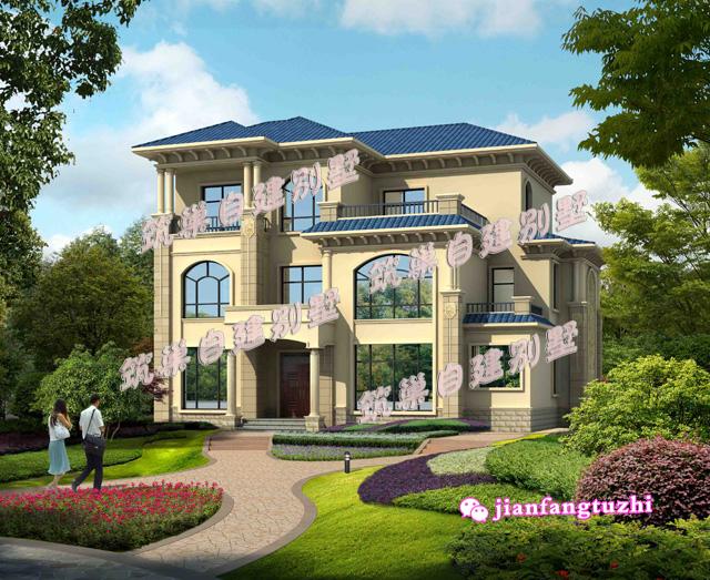 三層歐式別墅設(shè)計圖，占地150平米，帶露臺坡屋頂，適合現(xiàn)代新農(nóng)村建房。