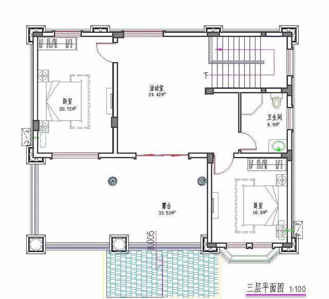 新農(nóng)村三層別墅設(shè)計(jì)圖，占地120平方米，帶露臺(tái)，造價(jià)35萬(wàn)。