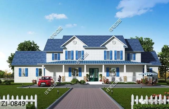 美式二層農(nóng)村別墅設(shè)計(jì)圖，6室2廳，外觀清爽簡(jiǎn)約，你喜歡這樣的嗎？