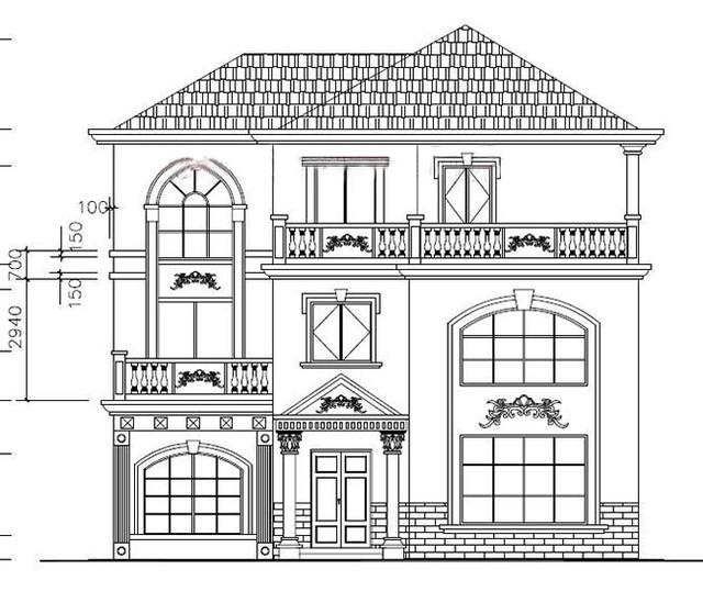 三層農(nóng)村別墅設(shè)計圖，占地面積適中，帶車庫+露臺，造價低廉，造型美觀大氣。