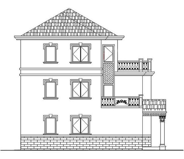 三層農(nóng)村別墅設(shè)計圖，占地面積適中，帶車庫+露臺，造價低廉，造型美觀大氣。