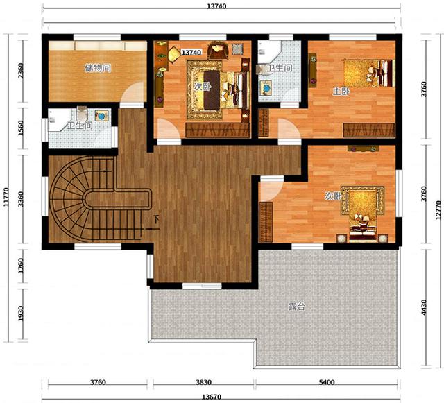 三層農(nóng)村別墅設(shè)計圖，占地面積適中，帶車庫+露臺，造價低廉，造型美觀大氣。