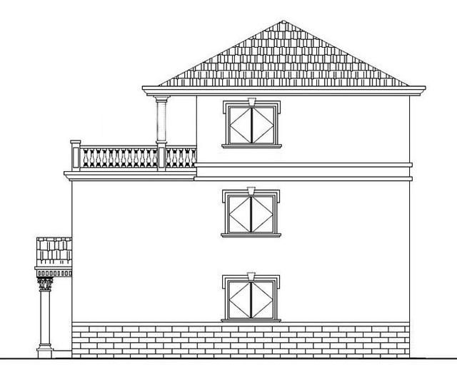 三層農(nóng)村別墅設(shè)計圖，占地面積適中，帶車庫+露臺，造價低廉，造型美觀大氣。