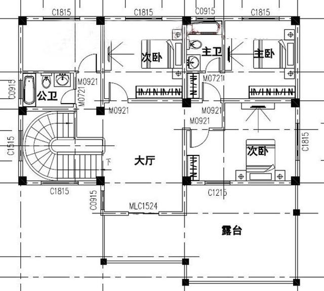 三層農(nóng)村別墅設(shè)計圖，占地面積適中，帶車庫+露臺，造價低廉，造型美觀大氣。