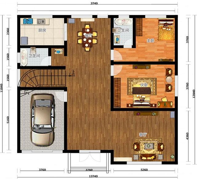 三層農(nóng)村別墅設(shè)計圖，占地面積適中，帶車庫+露臺，造價低廉，造型美觀大氣。