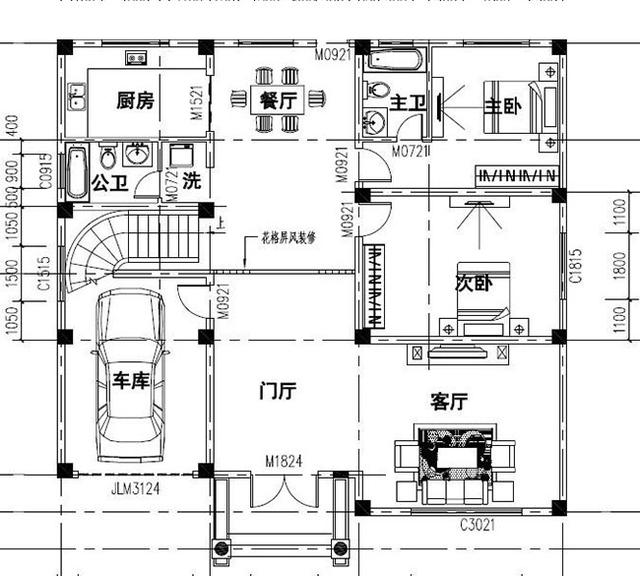 三層農(nóng)村別墅設(shè)計圖，占地面積適中，帶車庫+露臺，造價低廉，造型美觀大氣。