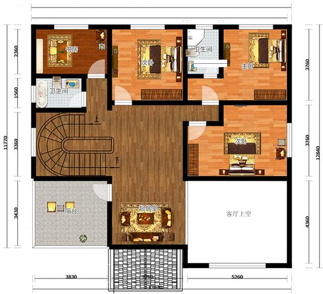 三層農(nóng)村別墅設(shè)計圖，占地面積適中，帶車庫+露臺，造價低廉，造型美觀大氣。