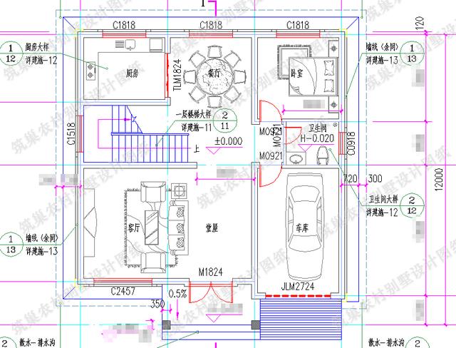 造價20萬的二層自建房，帶挑空客廳落地窗，戶型方方正正。