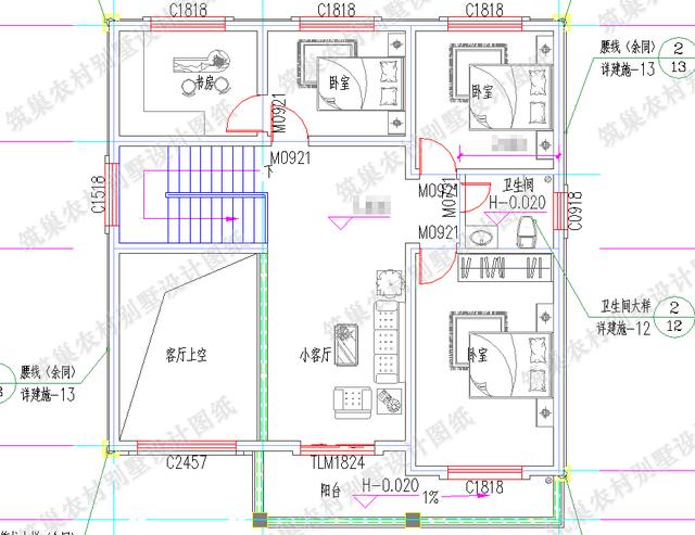 造價20萬的二層自建房，帶挑空客廳落地窗，戶型方方正正。