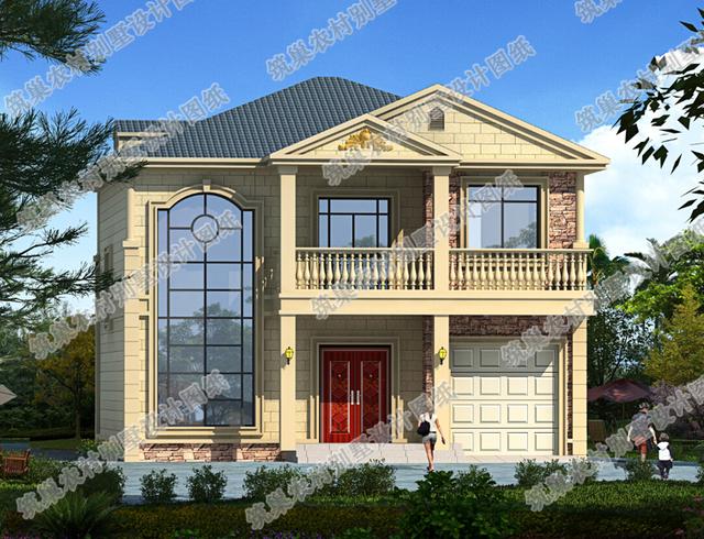 造價20萬的二層自建房，帶挑空客廳落地窗，戶型方方正正。