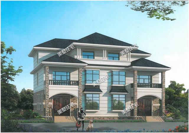 農(nóng)村三層雙拼別墅設(shè)計圖，開間17米，豪華大氣上檔次，家有兩兄弟的首選！