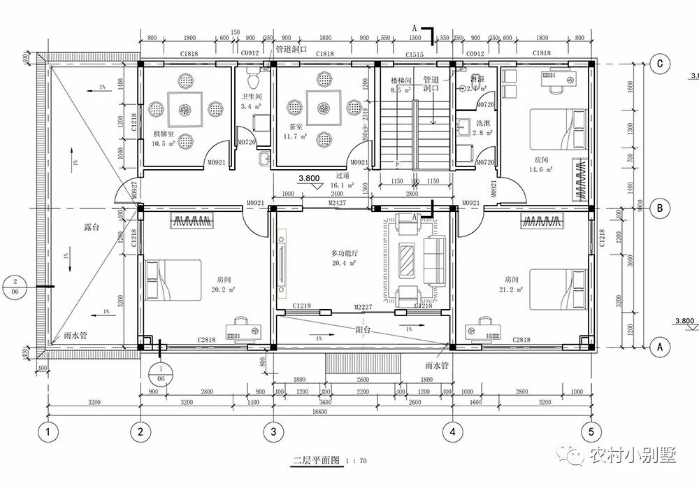18.8x10米兩層農(nóng)村住宅圖，挑空客廳配獨(dú)立車庫