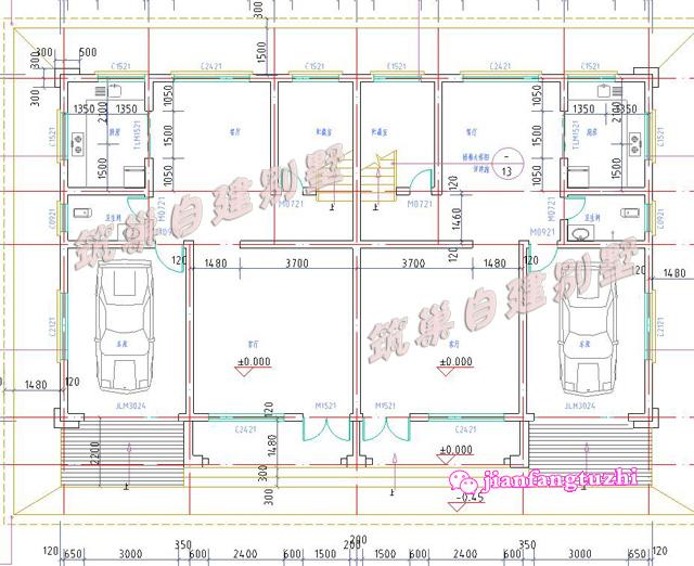 三層半雙拼別墅設(shè)計(jì)圖，占地206.80平方米，帶有車庫設(shè)計(jì)，居住舒適，適合農(nóng)村自建。