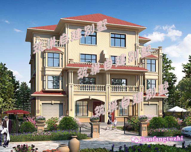 三層半雙拼別墅設(shè)計(jì)圖，占地206.80平方米，帶有車庫設(shè)計(jì)，居住舒適，適合農(nóng)村自建。