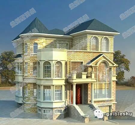 三層地中海風(fēng)格別墅設(shè)計(jì)圖，開(kāi)間進(jìn)深11米×12米，主體造價(jià)45萬(wàn)。