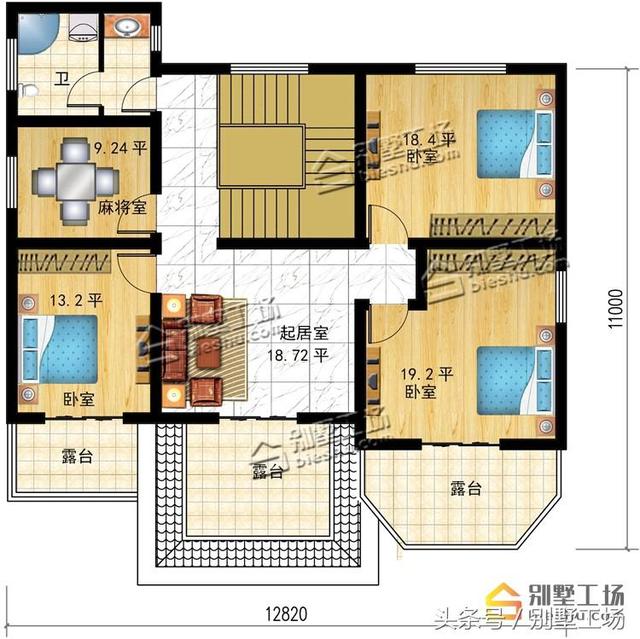 占地147平的三層別墅設(shè)計(jì)圖，帶車庫(kù)，有7間臥室，2個(gè)多功能室。