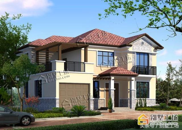 8款二層帶車(chē)庫(kù)的農(nóng)村別墅設(shè)計(jì)圖，建筑造價(jià)經(jīng)濟(jì)，帶車(chē)庫(kù)也很方便