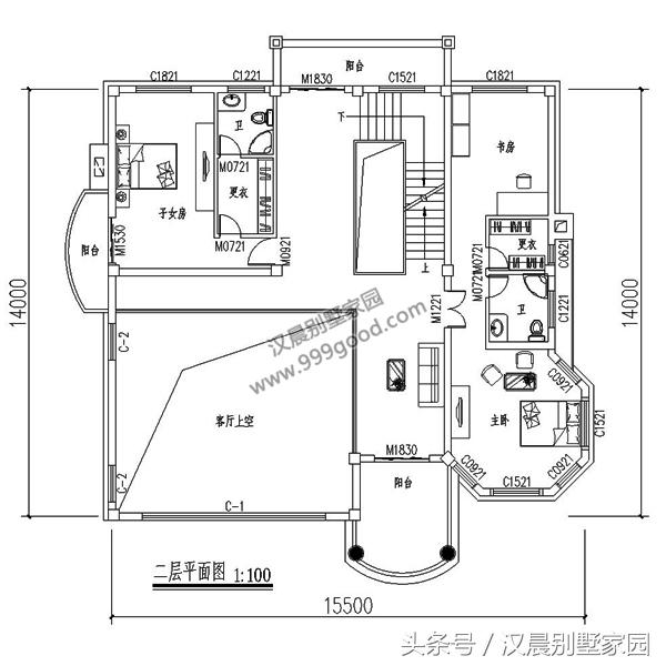三層別墅設計圖，15X14米，選用磚混結構，施工簡單，造價經濟