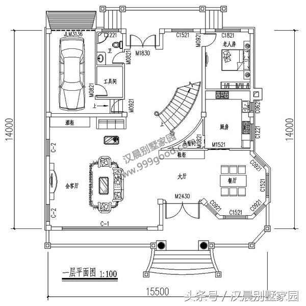 三層別墅設計圖，15X14米，選用磚混結構，施工簡單，造價經濟