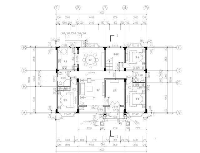 造價30萬的二層別墅設(shè)計圖，開間15米，進深11米，采用多飄窗設(shè)計，外觀奢華大氣。