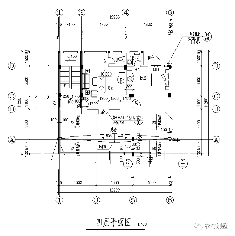 12x8現(xiàn)代四層米農(nóng)村自建房圖，可商住兩用