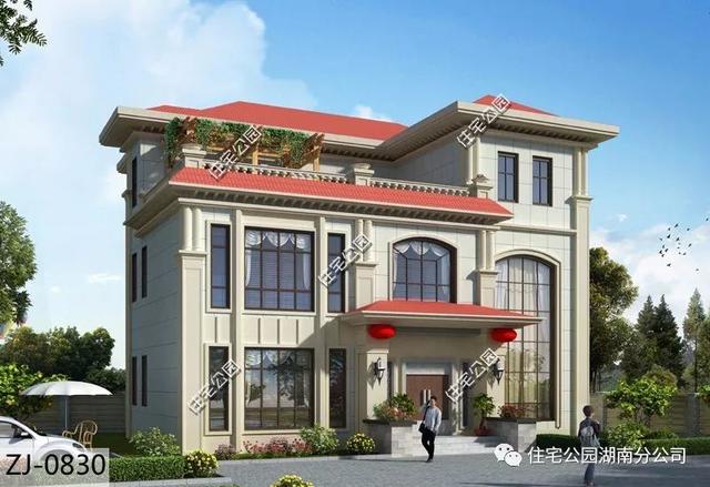 經(jīng)典雅致的歐式三層別墅設(shè)計圖，占地221.1㎡，帶挑空客廳+大露臺。