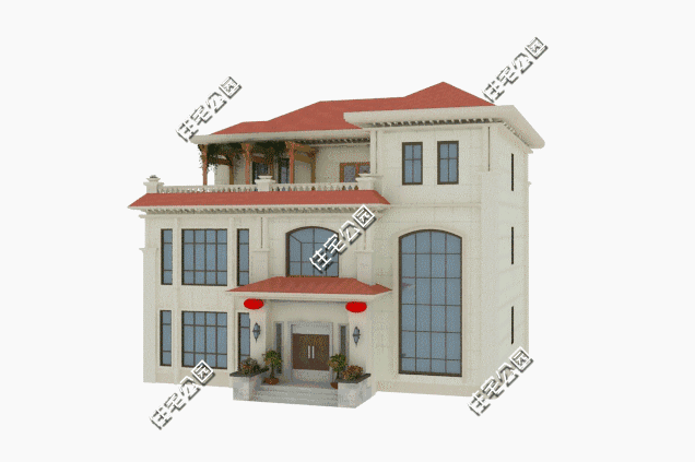 經(jīng)典雅致的歐式三層別墅設(shè)計圖，占地221.1㎡，帶挑空客廳+大露臺。