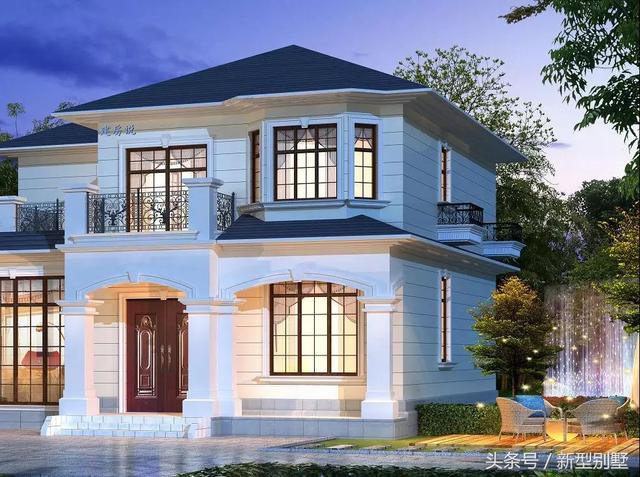 二層農(nóng)村別墅設(shè)計圖，占地148平方米，造型錯落有致，非常高檔，夜晚后燈光特別美，你心動了嗎？