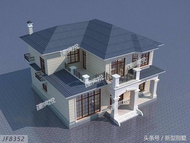 二層農(nóng)村別墅設(shè)計圖，占地148平方米，造型錯落有致，非常高檔，夜晚后燈光特別美，你心動了嗎？