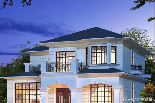 二層農(nóng)村別墅設(shè)計圖，占地148平方米，造型錯落有致，非常高檔，夜晚后燈光特別美，你心動了嗎？