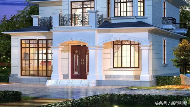 二層農(nóng)村別墅設(shè)計圖，占地148平方米，造型錯落有致，非常高檔，夜晚后燈光特別美，你心動了嗎？