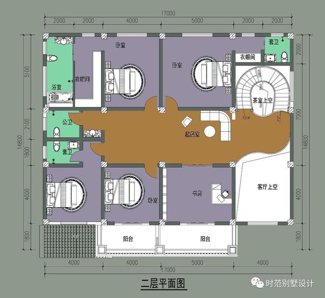 二層別墅設(shè)計(jì)圖，戶型方方正正，帶堂屋、客廳和書房，特別適合自建。