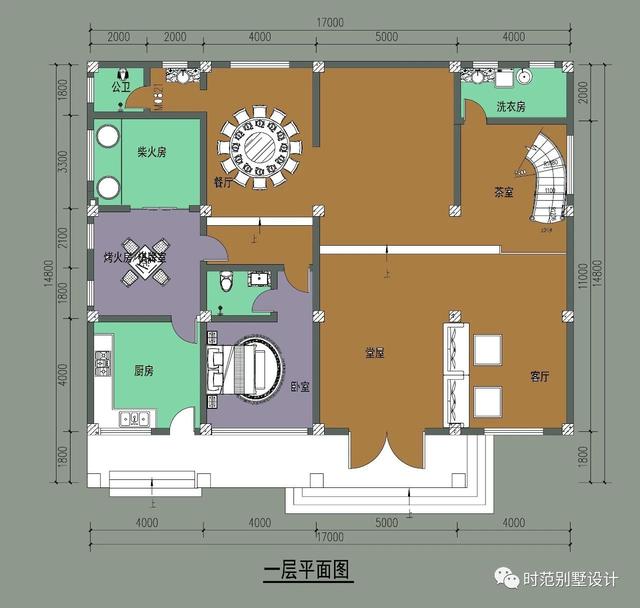 二層別墅設(shè)計(jì)圖，戶型方方正正，帶堂屋、客廳和書房，特別適合自建。