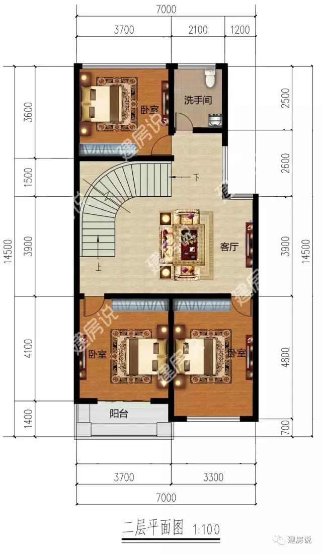 最經(jīng)典的二層農(nóng)村小戶型別墅設計圖，7x14米，美觀造價也低，你不打算建一套這樣的嗎？