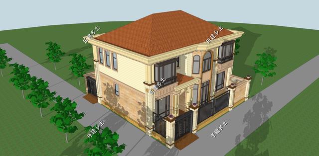 二層簡(jiǎn)歐別墅設(shè)計(jì)圖，別墅整體方正大氣，以暖色調(diào)為主，給人一種溫馨舒適的感覺(jué)