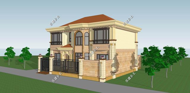 二層簡(jiǎn)歐別墅設(shè)計(jì)圖，別墅整體方正大氣，以暖色調(diào)為主，給人一種溫馨舒適的感覺(jué)