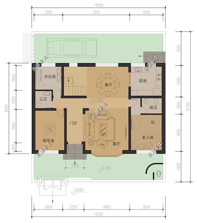 二層簡(jiǎn)歐別墅設(shè)計(jì)圖，別墅整體方正大氣，以暖色調(diào)為主，給人一種溫馨舒適的感覺(jué)