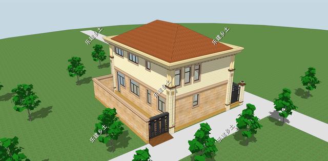 二層簡(jiǎn)歐別墅設(shè)計(jì)圖，別墅整體方正大氣，以暖色調(diào)為主，給人一種溫馨舒適的感覺(jué)