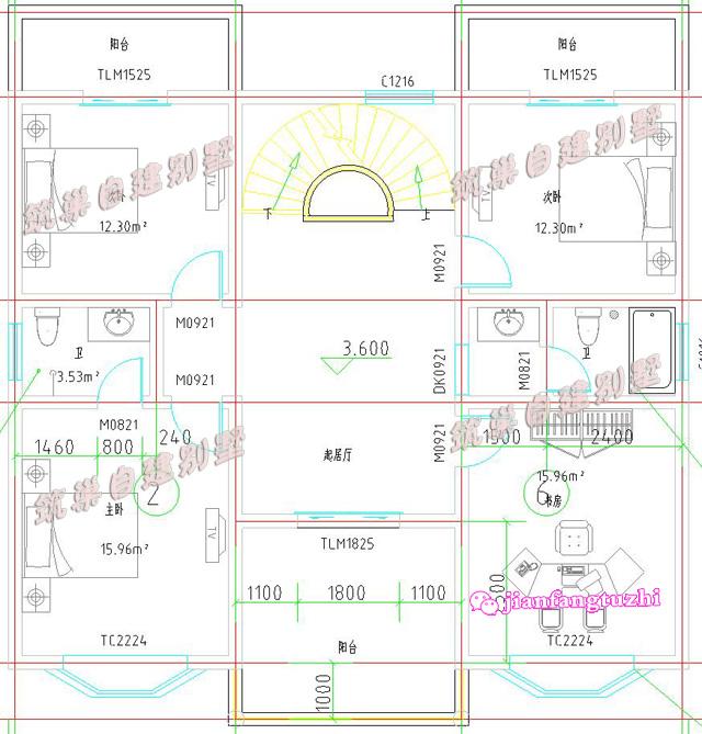 12x10米三層別墅設計圖，多個外挑陽臺，外觀簡約，戶型外觀清新淡雅！